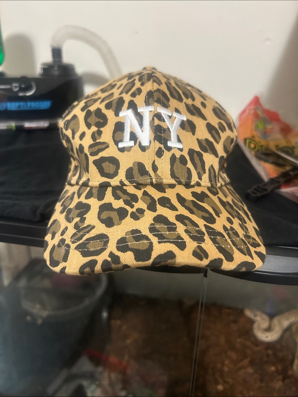 SHEIN Leopard Print NY Baseball Cap - Tan & Black